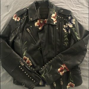 Blank NYC leather jacket with embroidered flowers